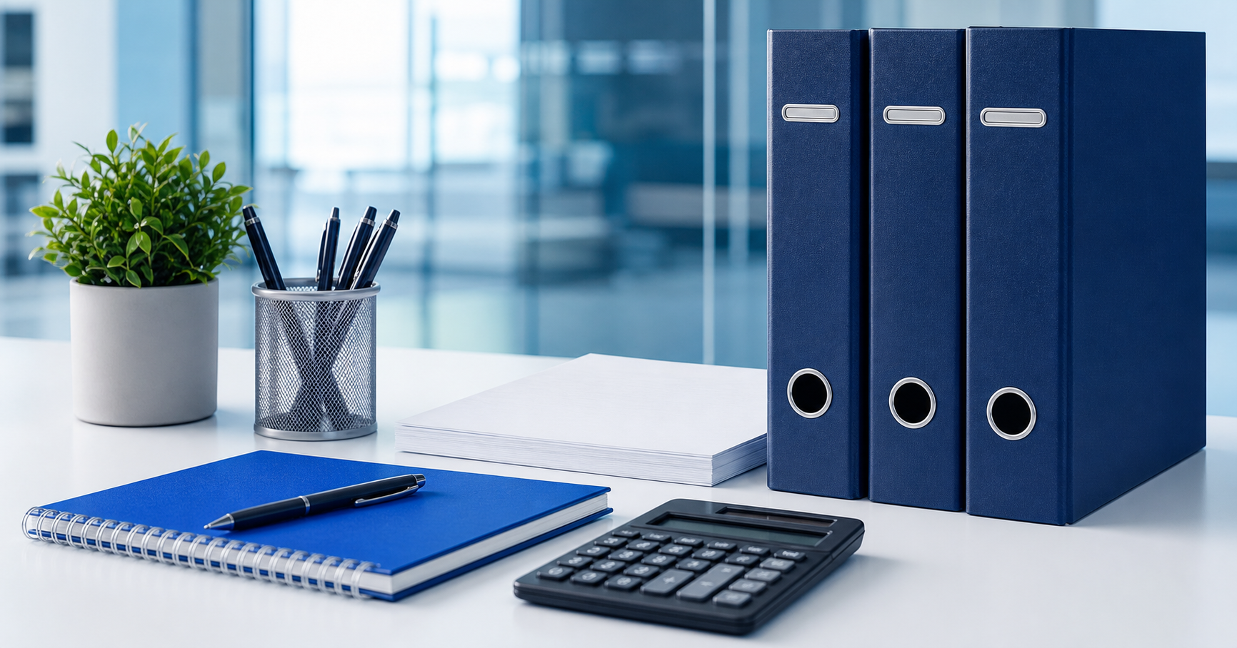 Organized office supplies in a modern workspace